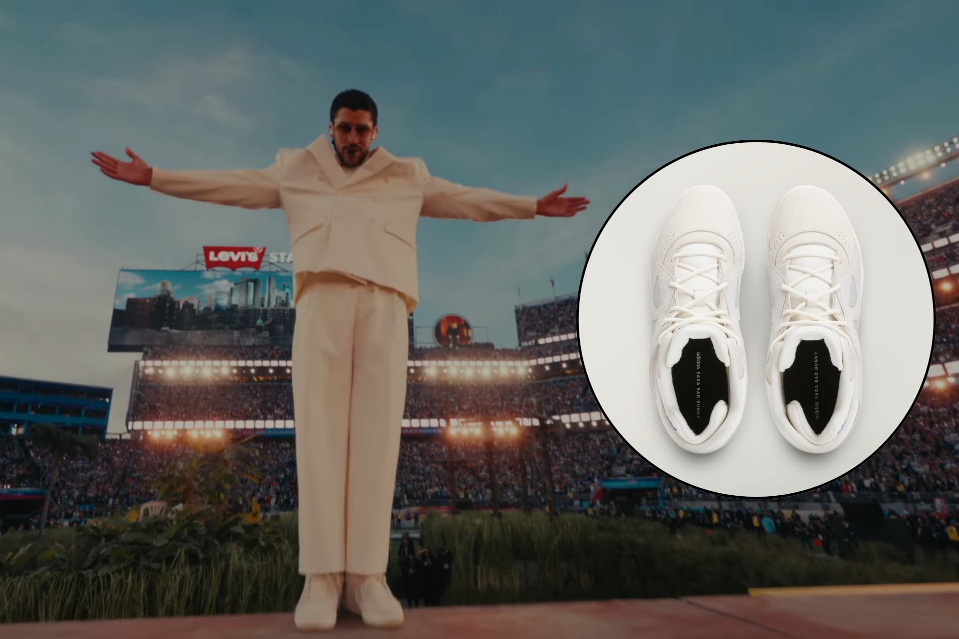 El precio de los tenis Adidas utilizados por Bad Bunny durante su actuación en el Super Bowl.